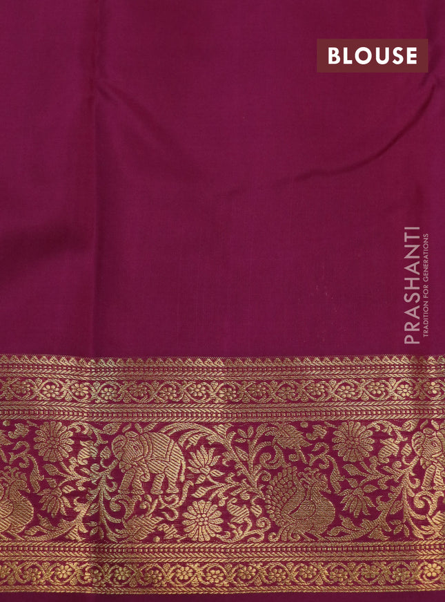 Kanchipuram silk saree light pink and wine shade with allover silver zari woven floral brocade weaves and long rich zari woven border