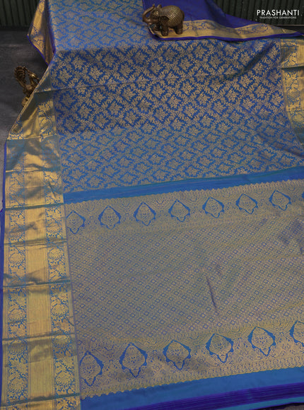 Kanchipuram silk saree dual shade of blue with allover zari woven brocade weaves and long rich zari woven border