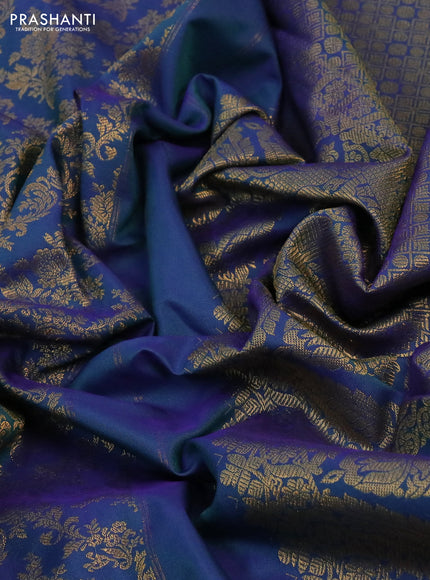 Kanchipuram silk saree dual shade of blue with allover zari woven brocade weaves and long rich zari woven border