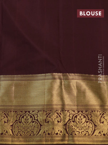 Kanchipuram silk saree light blue and coffee brown with allover silver zari woven brocade weaves and long rich zari woven border