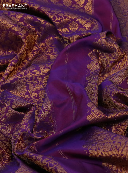 Kanchipuram silk saree dual shade of purple with allover zari woven brocade weaves and long rich zari woven border