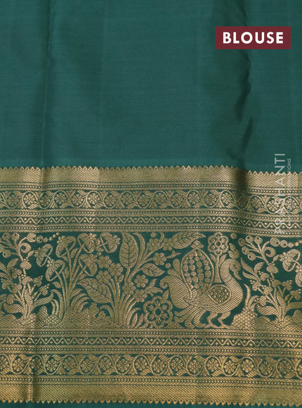 Kanchipuram silk saree yellow and green shade with allover zari woven brocade weaves and long rich zari woven border