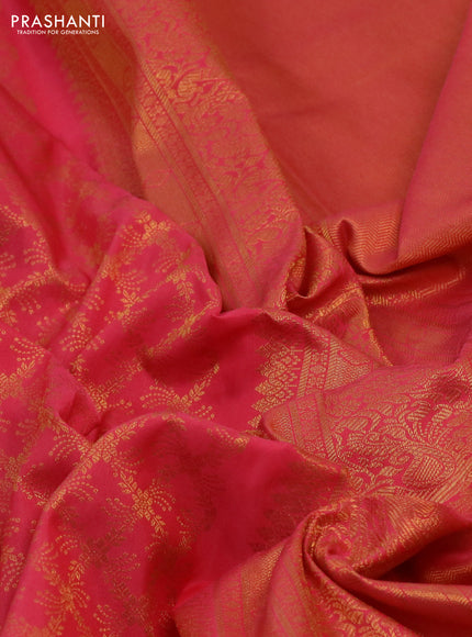Kanchipuram silk saree pink with allover zari woven brocade weaves and long rich zari woven border