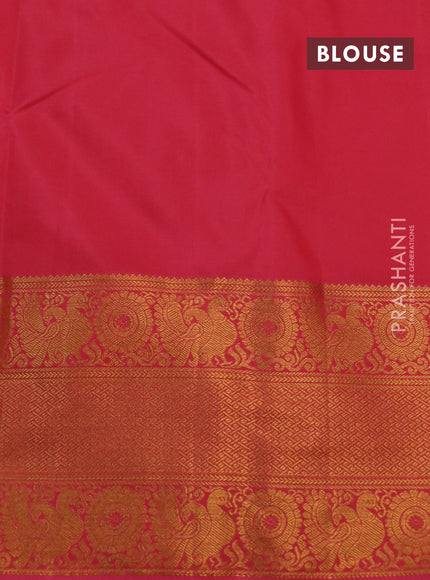 Kanchipuram silk saree pink with allover zari woven brocade weaves and long rich zari woven border