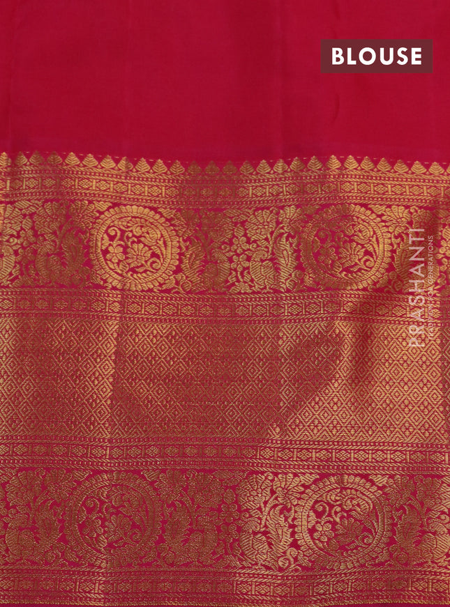 Kanchipuram silk saree pastel brown and pink with allover silver zari woven brocade weaves and long rich zari woven border