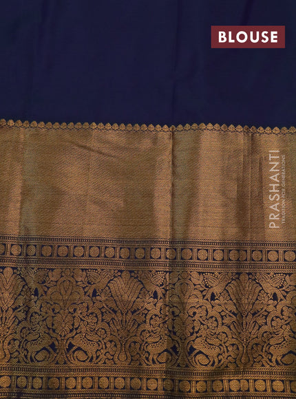 Kanchipuram silk saree dual shade of bluish green with allover zari woven brocade weaves and long rich zari woven border