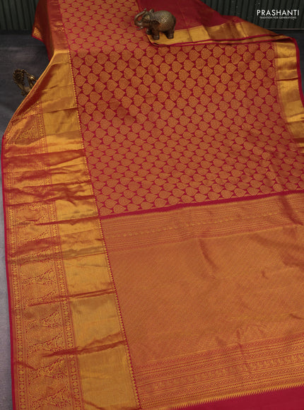 Kanchipuram silk saree maroon with allover zari woven brocade weaves and long rich zari woven border