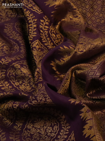 Kanchipuram silk saree wine shade with allover zari woven brocade weaves and long rich zari woven border