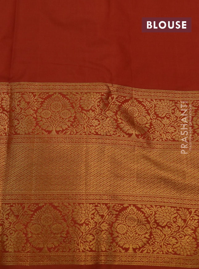 Kanchipuram silk saree lavender and rustic orange with allover zari woven brocade weaves and long rich zari woven border