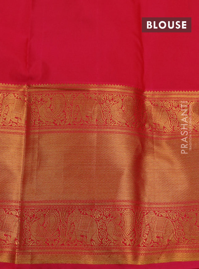 Kanchipuram silk saree cream and pink with allover zari woven brocade weaves and long rich zari woven border