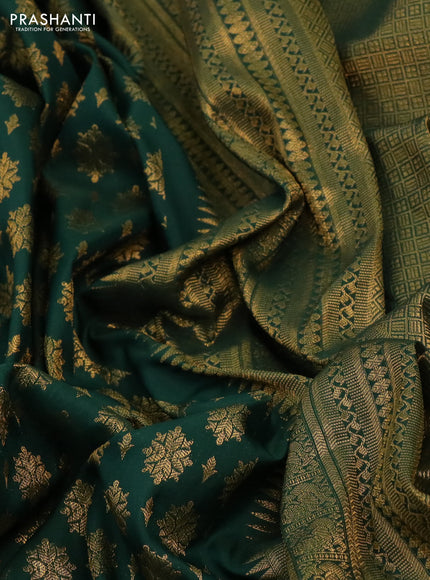 Kanchipuram silk saree green with allover zari woven brocade weaves and long rich zari woven border