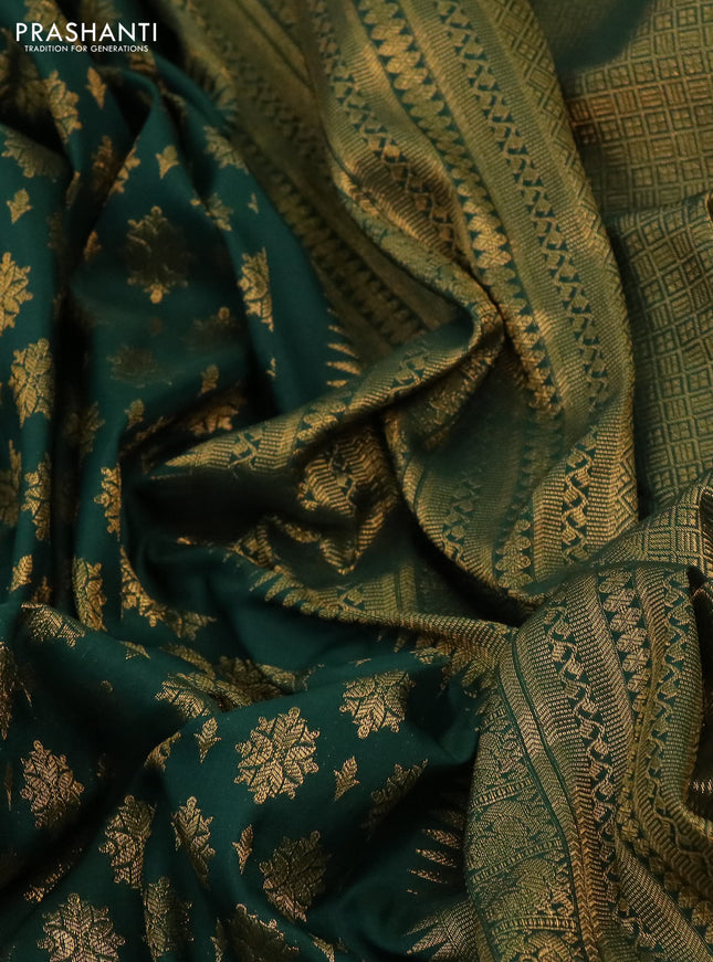 Kanchipuram silk saree green with allover zari woven brocade weaves and long rich zari woven border