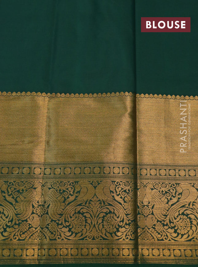Kanchipuram silk saree green with allover zari woven brocade weaves and long rich zari woven border