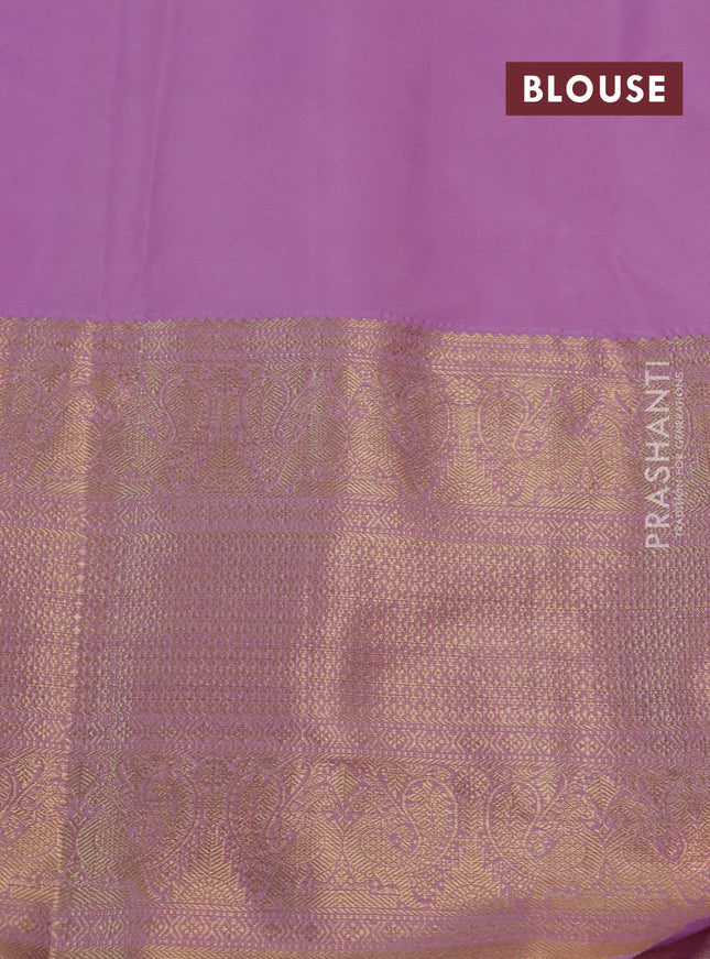Kanchipuram tissue silk saree teal blue and lavender with allover silver zari woven brocade weaves and long rich zari woven border