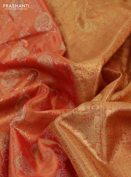Kanchipuram tissue silk saree dual shade of red with allover zari woven brocade weaves and long rich zari woven border