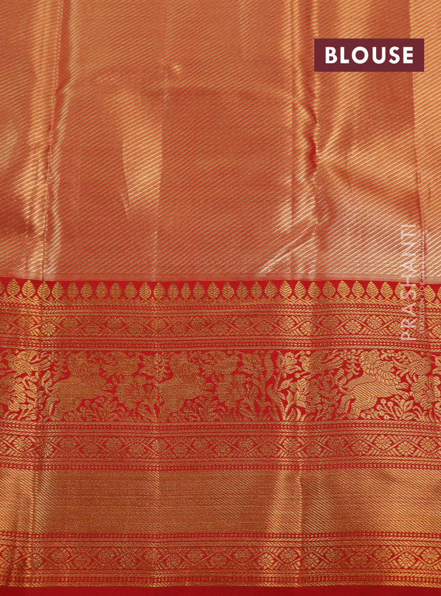 Kanchipuram tissue silk saree dual shade of red with allover zari woven brocade weaves and long rich zari woven border