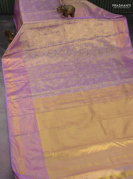 Kanchipuram tissue silk saree dual shade of lavender with allover zari woven brocade weaves and long rich zari woven border