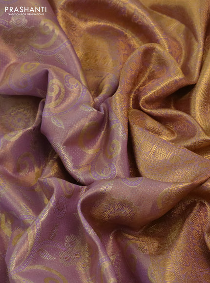 Kanchipuram tissue silk saree dual shade of lavender with allover zari woven brocade weaves and long rich zari woven border