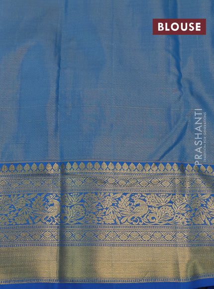 Kanchipuram tissue silk saree peach pink shade and cs blue with allover zari woven brocade weaves and long rich zari woven border
