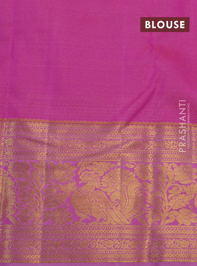 Kanchipuram tissue silk saree yellow and pink with allover zari woven brocade weaves and rich zari woven annam border