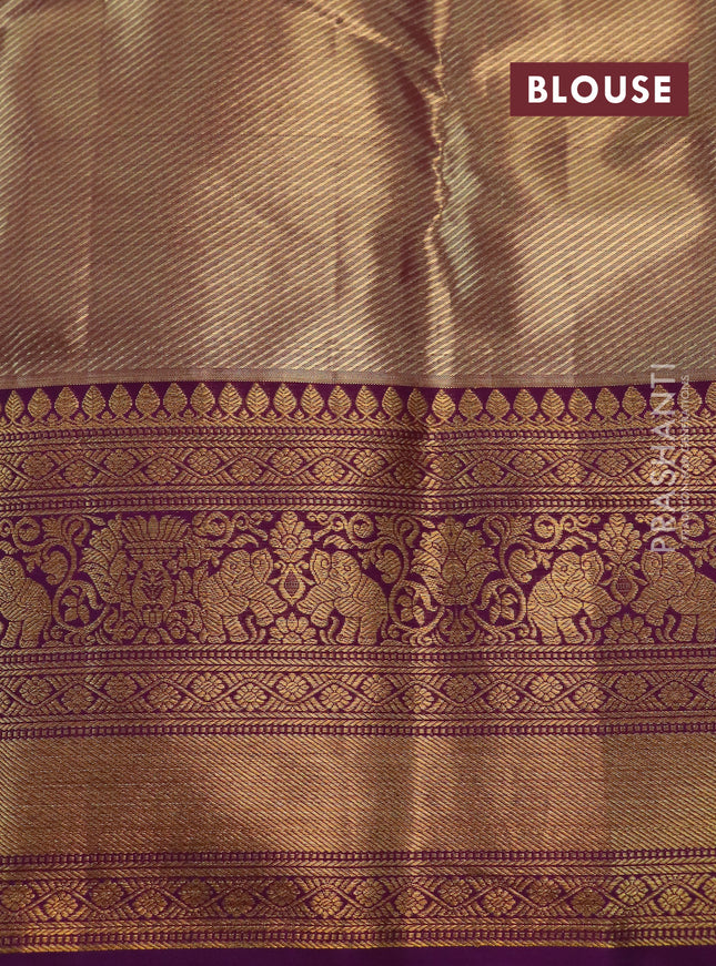 Kanchipuram tissue silk saree dual shade of purple with allover zari woven brocade weaves and long rich zari woven border