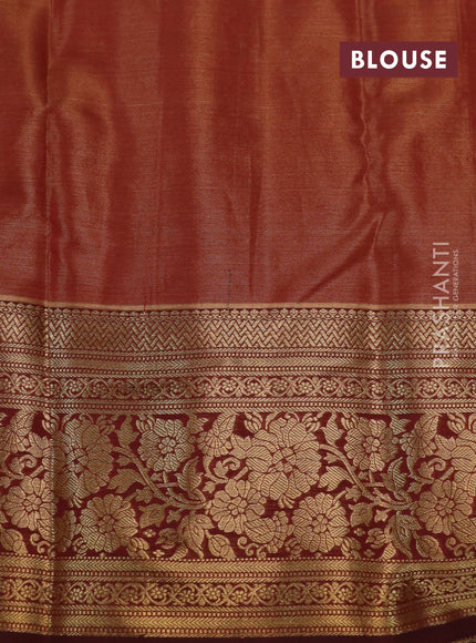 Kanchipuram tissue silk saree mustard yellow and maroon with allover zari woven brocade weaves and rich zari woven floral border