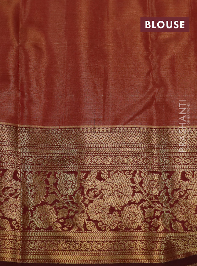 Kanchipuram tissue silk saree mustard yellow and maroon with allover zari woven brocade weaves and rich zari woven floral border