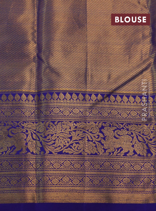 Kanchipuram tissue silk saree dual shade of teal blue and blue with allover zari woven brocade weaves and rich zari woven border