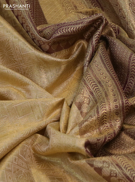Kanchipuram tissue silk saree gold and maroon with allover zari woven brocade weaves and long rich zari woven border
