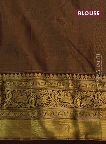 Kanchipuram tissue silk saree dual shade of pink and coffee brown with allover zari woven brocade weaves and rich zari woven border