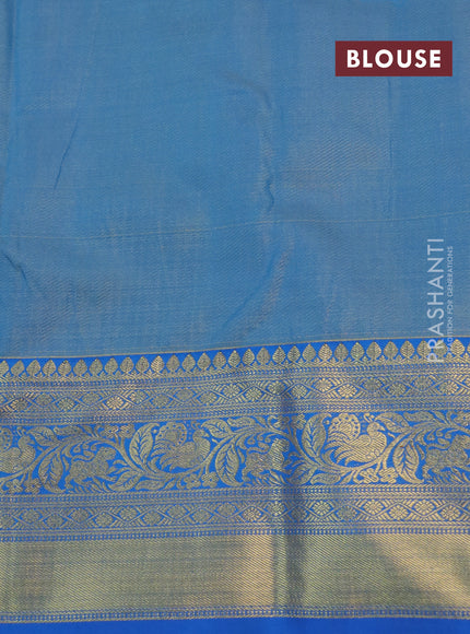 Kanchipuram tissue silk saree green and cs blue with allover zari woven brocade weaves and long rich zari woven border