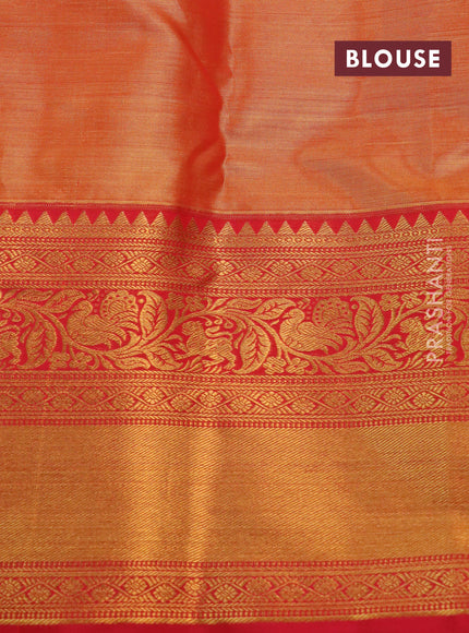 Kanchipuram tissue silk saree gold and red with allover zari woven floral brocade weaves and long rich zari woven border