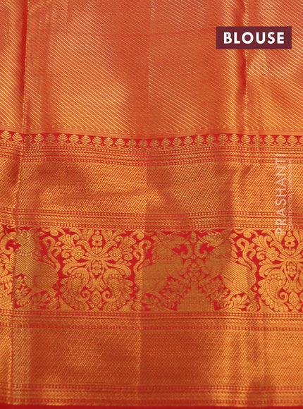 Kanchipuram tissue silk saree gold and red with allover zari woven brocade weaves and long rich zari woven border