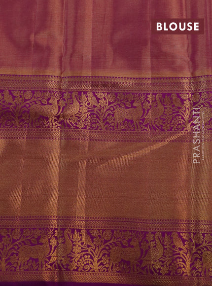 Kanchipuram tissue silk saree dual shade of purple and purple with allover zari woven brocade weaves and long rich zari woven border