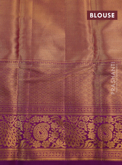 Kanchipuram tissue silk saree gold and purple with allover zari woven brocade weaves and long rich zari woven border