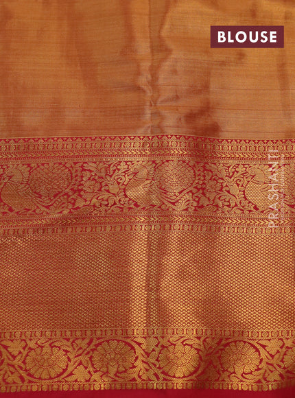 Kanchipuram tissue silk saree golden brown and pink with allover zari woven floral brocade weaves and long rich zari woven border