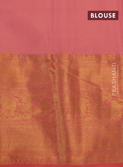 Kanchipuram tissue silk saree sandal and peach orange with allover silver zari woven floral brocade weaves and long rich zari woven border