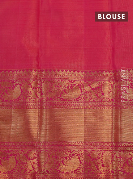 Kanchipuram tissue silk saree dual shade of pastel blue and pink with allover zari woven brocade weaves and long rich zari woven border