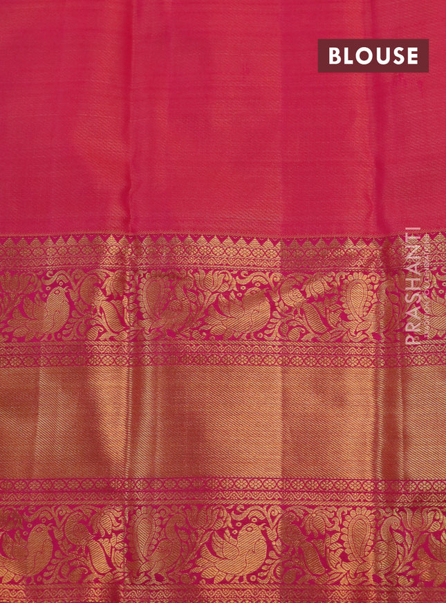Kanchipuram tissue silk saree dual shade of pastel blue and pink with allover zari woven brocade weaves and long rich zari woven border