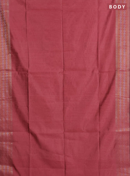 Semi dupion saree peach pink with plain body and silver & gold zari woven border