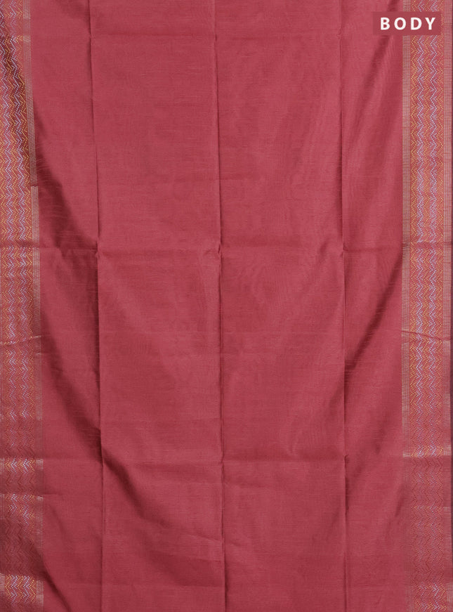 Semi dupion saree peach pink with plain body and silver & gold zari woven border