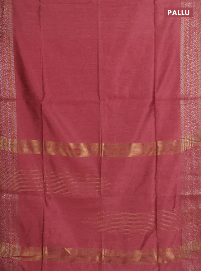 Semi dupion saree peach pink with plain body and silver & gold zari woven border
