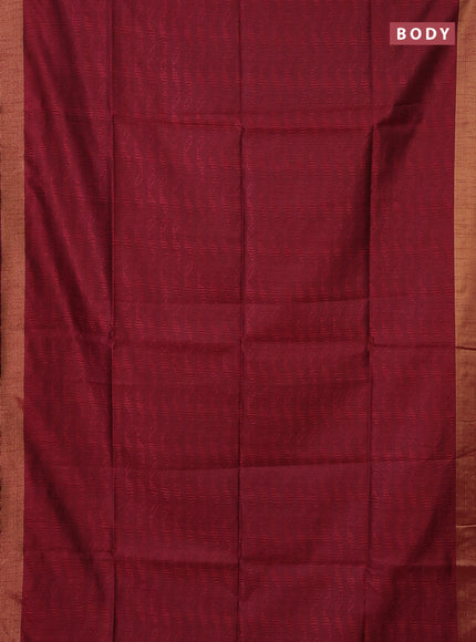 Semi dupion saree maroon and orange with allover self emboss and zari woven border