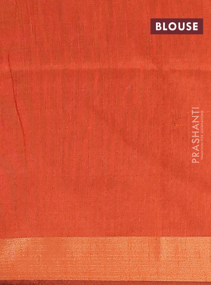 Semi dupion saree maroon and orange with allover self emboss and zari woven border