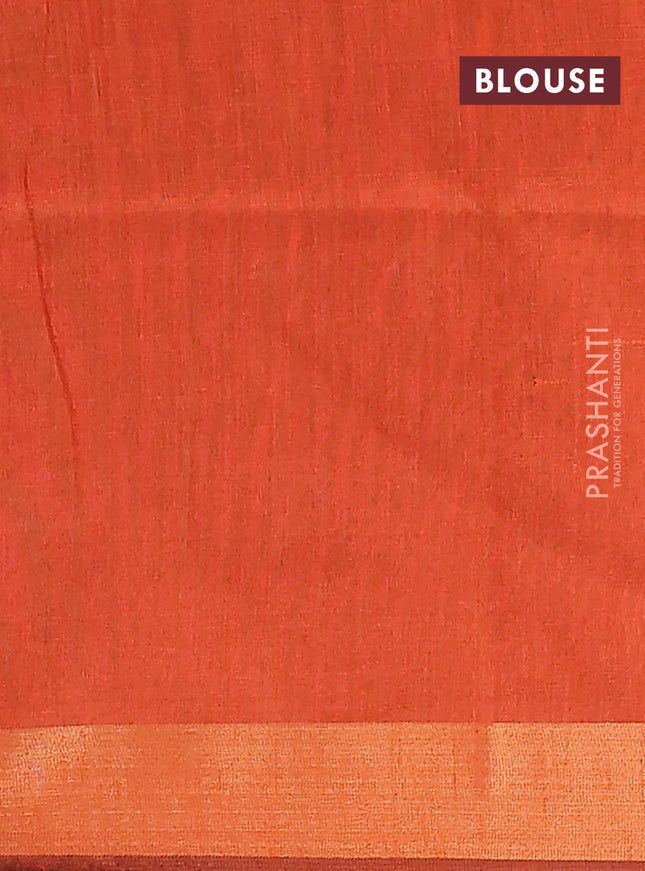 Semi dupion saree maroon and orange with allover self emboss and zari woven border