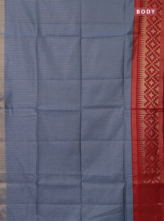 Semi dupion saree grey and maroon with allover zari checks & buttas and long zari woven border