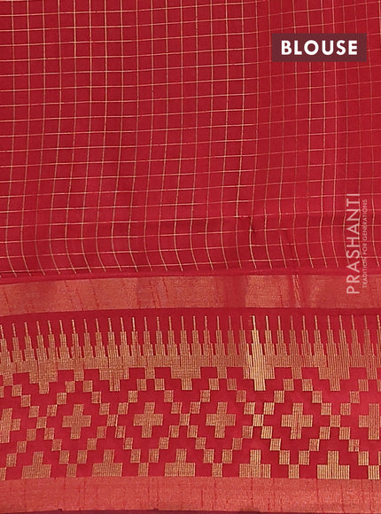 Semi dupion saree grey and maroon with allover zari checks & buttas and long zari woven border