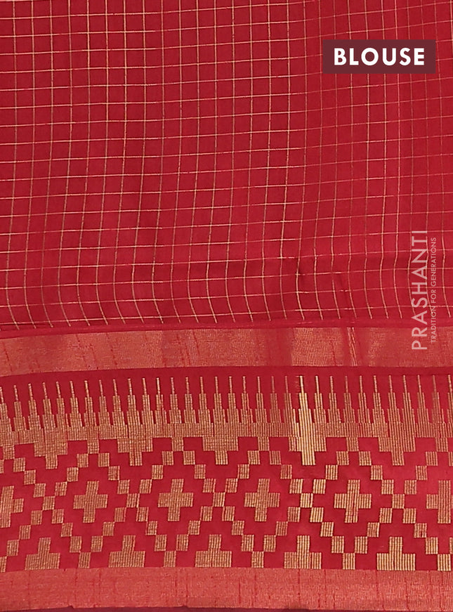 Semi dupion saree grey and maroon with allover zari checks & buttas and long zari woven border