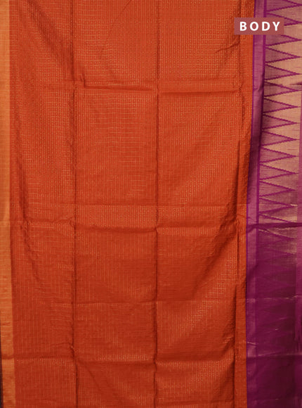 Semi dupion saree orange and purple with allover zari checks & buttas and long zari woven border