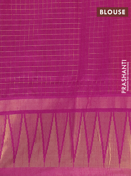 Semi dupion saree orange and purple with allover zari checks & buttas and long zari woven border